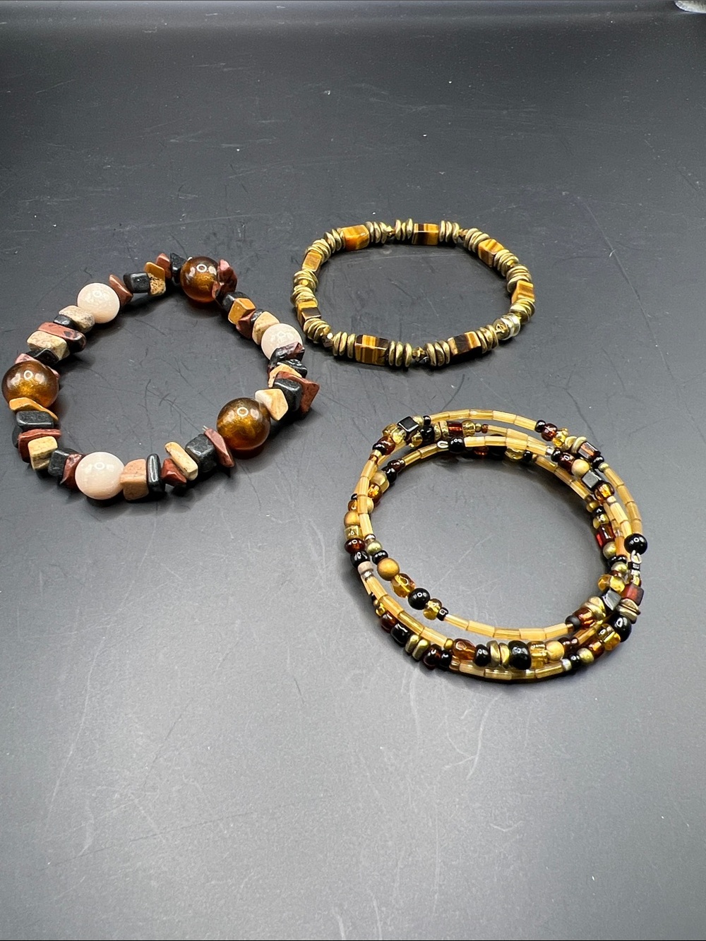 Handmade Brown and Gold Beaded Bracelets